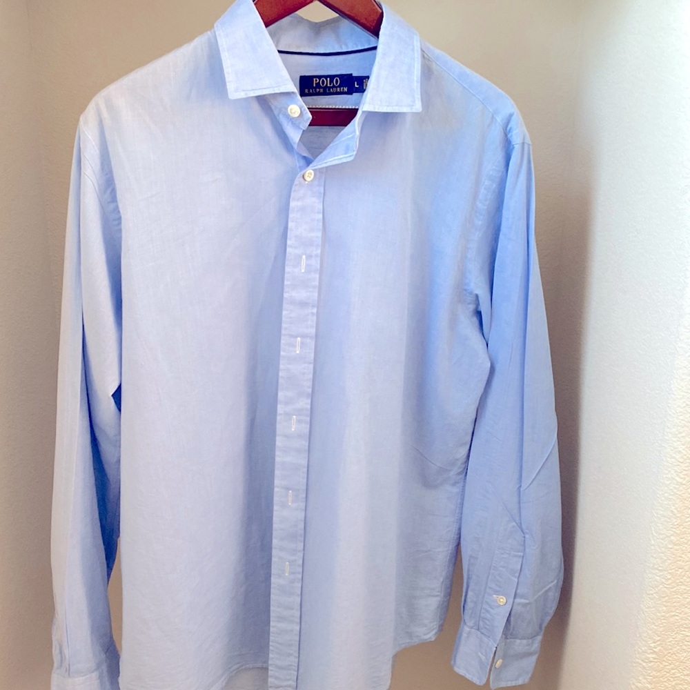 Polo Ralph Lauren button down blue shirt, size Large